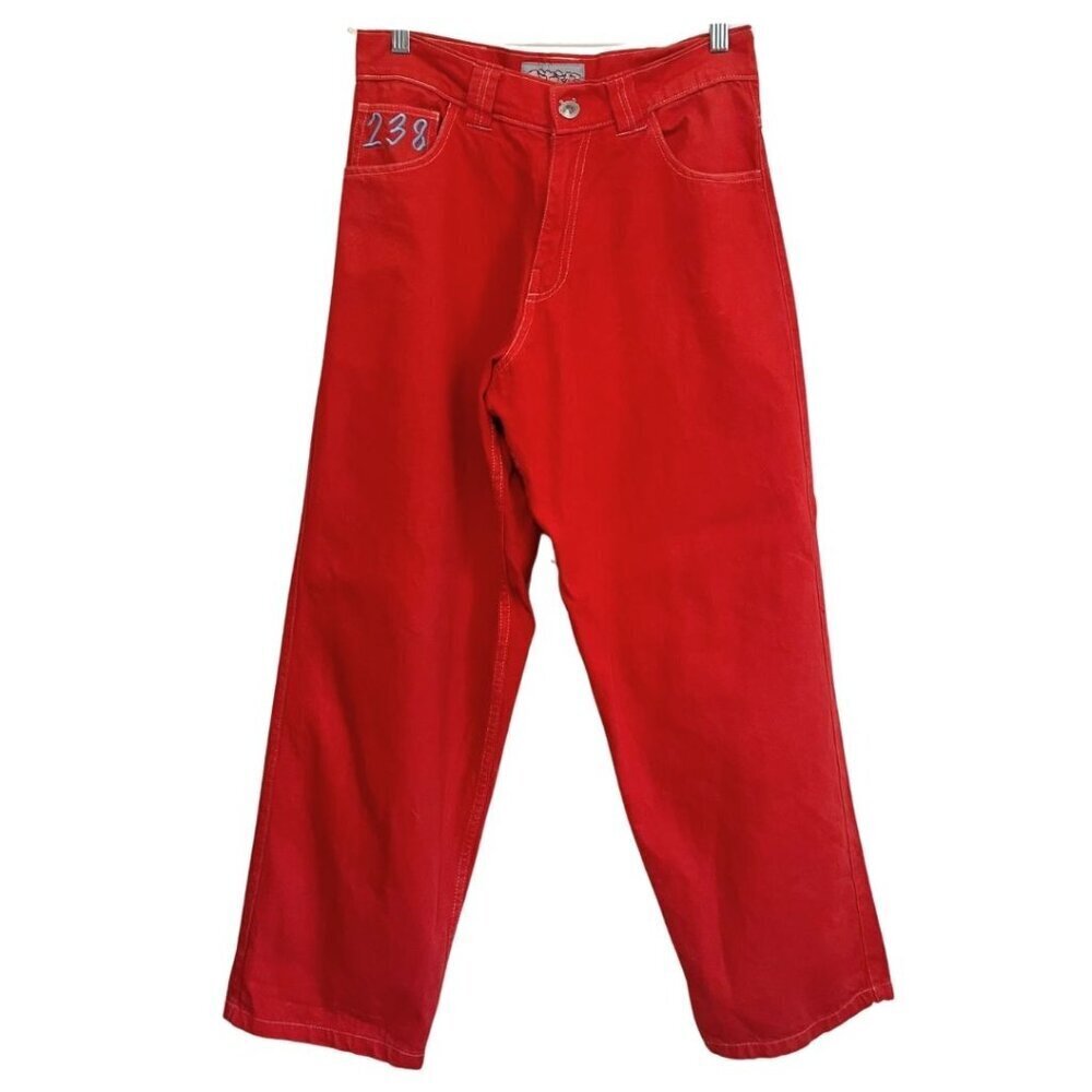 DIGITS 238 ROBO DENIM MEN'S ORANGE BAGGY STREETWEAR WIDE LEG JEANS - XS